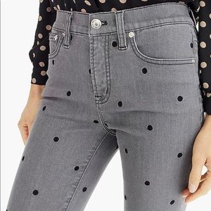 NWT J Crew 9" High-Rise Toothpick Polka Dot Jean